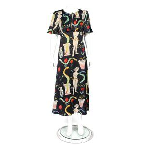 LISA SAYS GAH Black Penelope Dress in Museo Nero Front Tie Midi Dress sz S /461